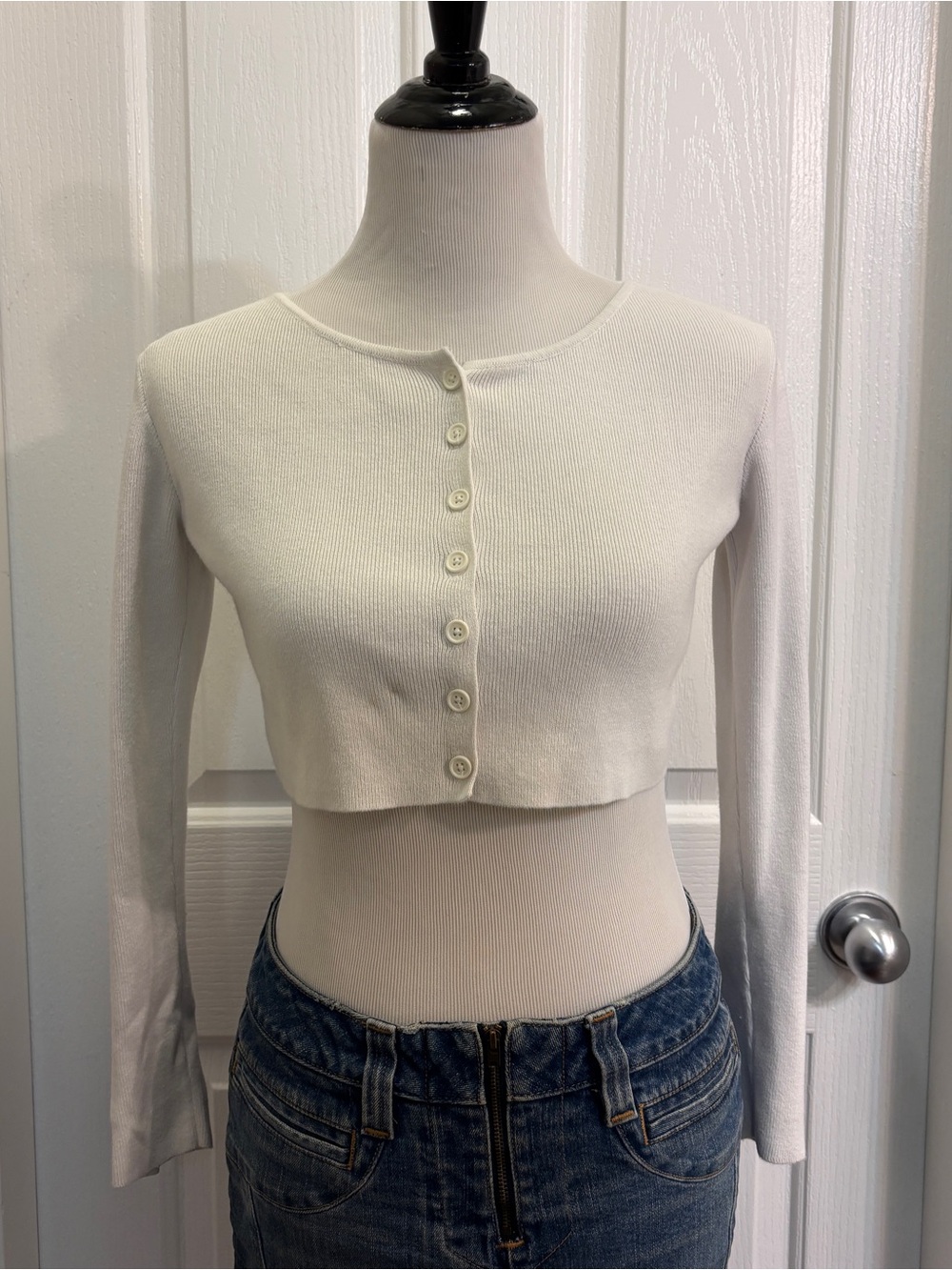 Brandy Melville Cropped Button-Front Long Sleeve Top